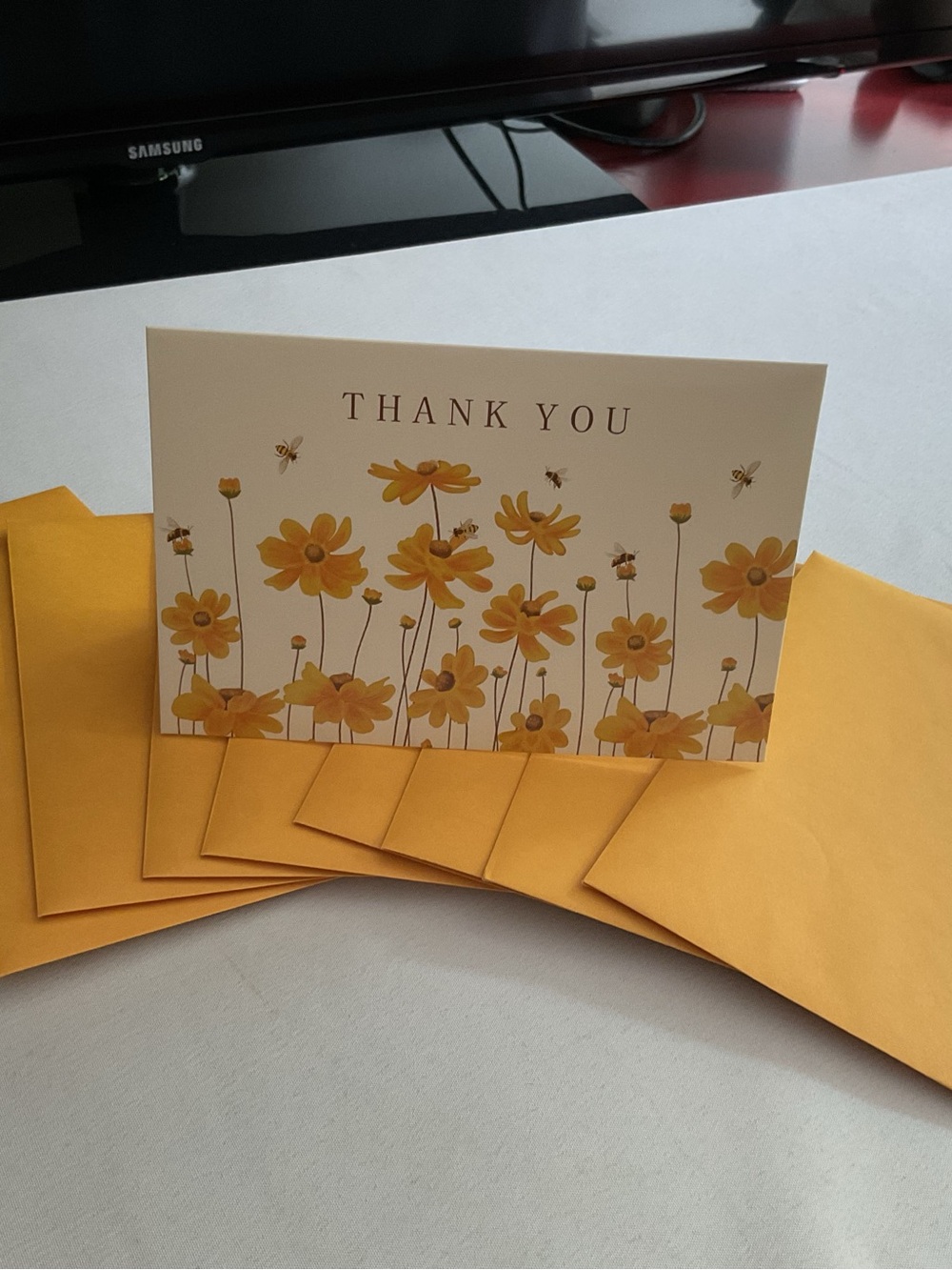 (Set of 10) Thank You Floral Greeting Card - Yellow -